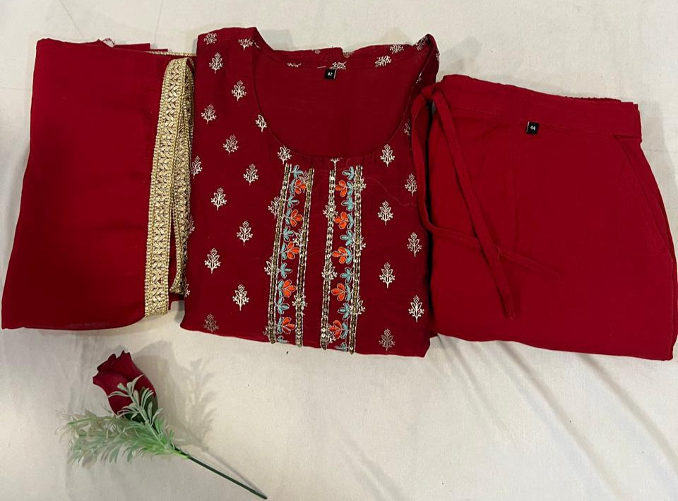 Nazneen 3 Piece Suit (Red & Green)